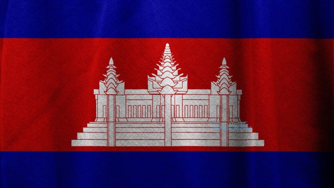 Cambodia flag with Angkor Wat