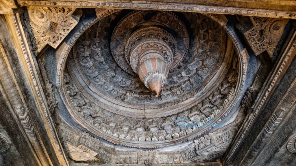 carvings in the ceiling of the temple