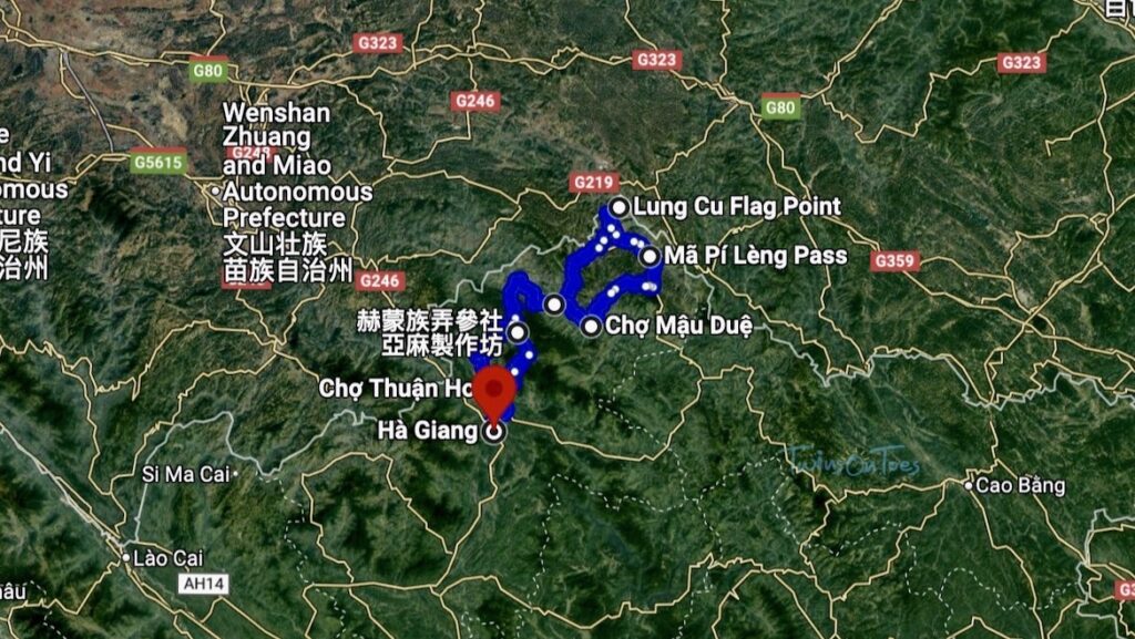 ha giang loop itinerary 2 days - TwinsOnToes Ha Giang loop itinerary map - 2 days