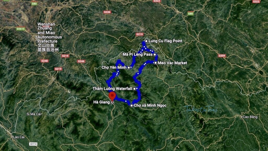 ha giang loop itinerary 4 days - TwinsOnToes Ha Giang loop itinerary map - 4 days