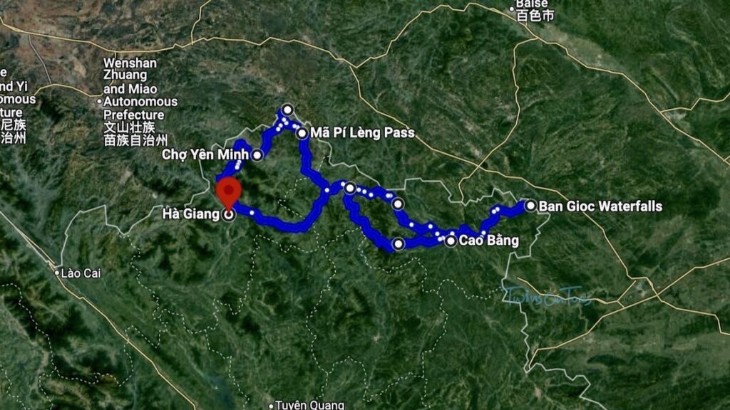 ha giang loop itinerary 6 days - TwinsOnToes Ha Giang loop itinerary map - 6 days