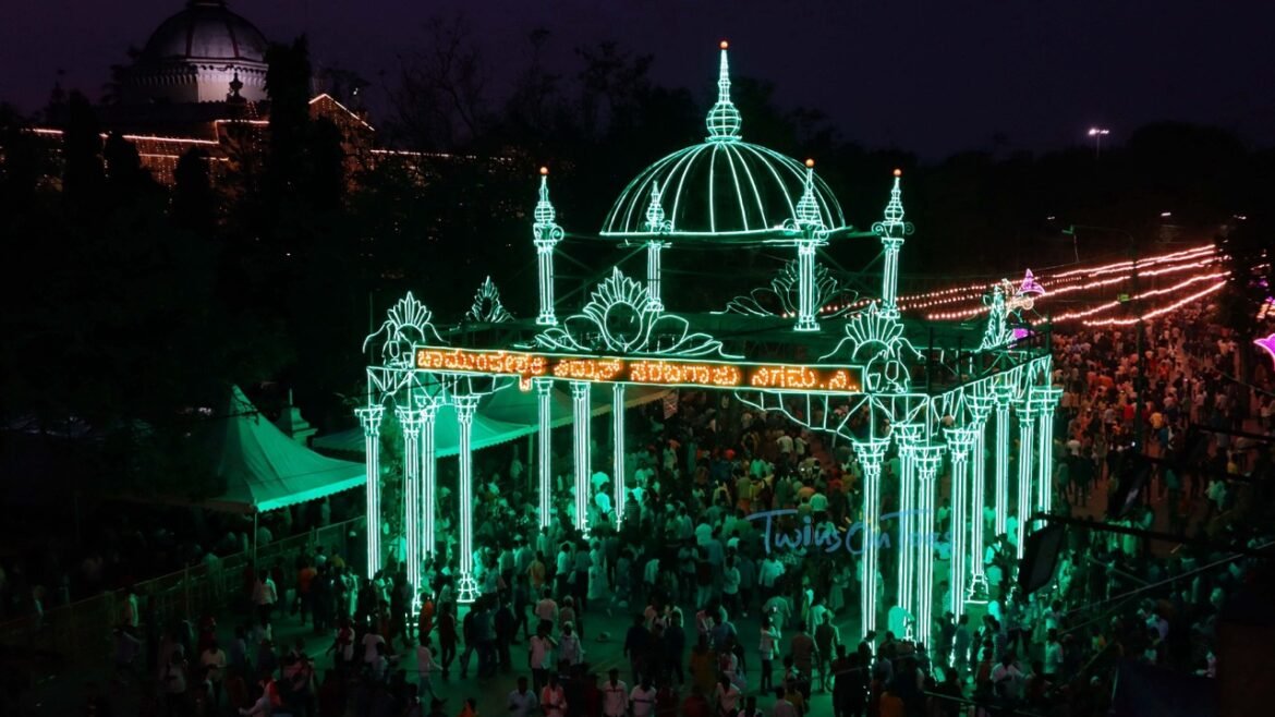The city of Mysore lit up with lights during the Dussehra festival