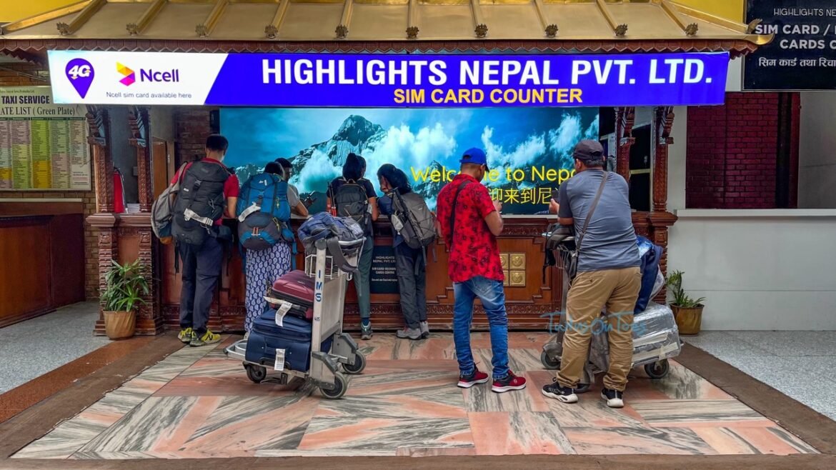 NCell Sim Card counter at Kathmandu Airport