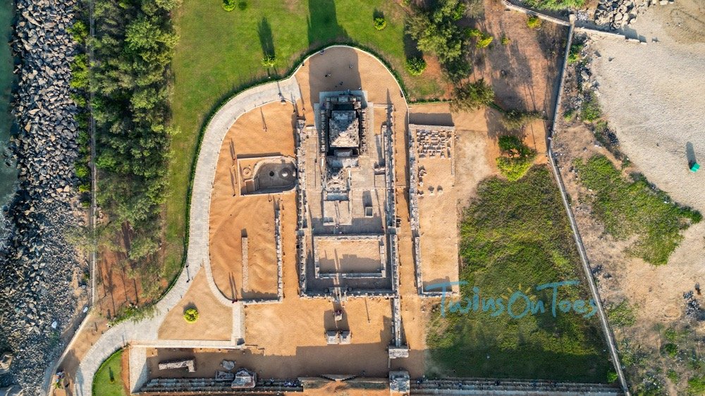 shore temple mahabalipuram aerial view 1 - TwinsOnToes Aerial view of the Mahabalipuram shore temple