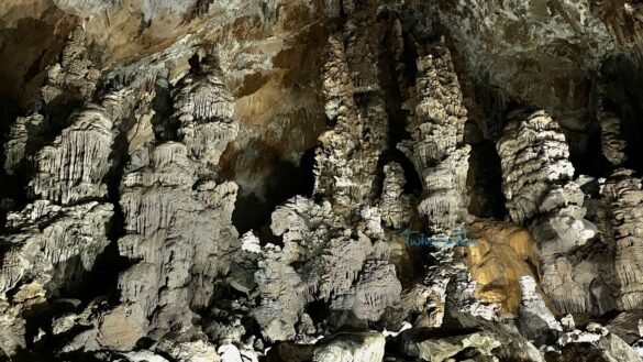 Stalactites, stalagmites and columns at Konglor cave, Laos