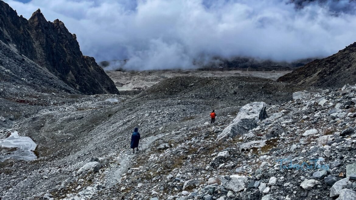 View of Khumbu Glacier while descending the Kongma La Pass